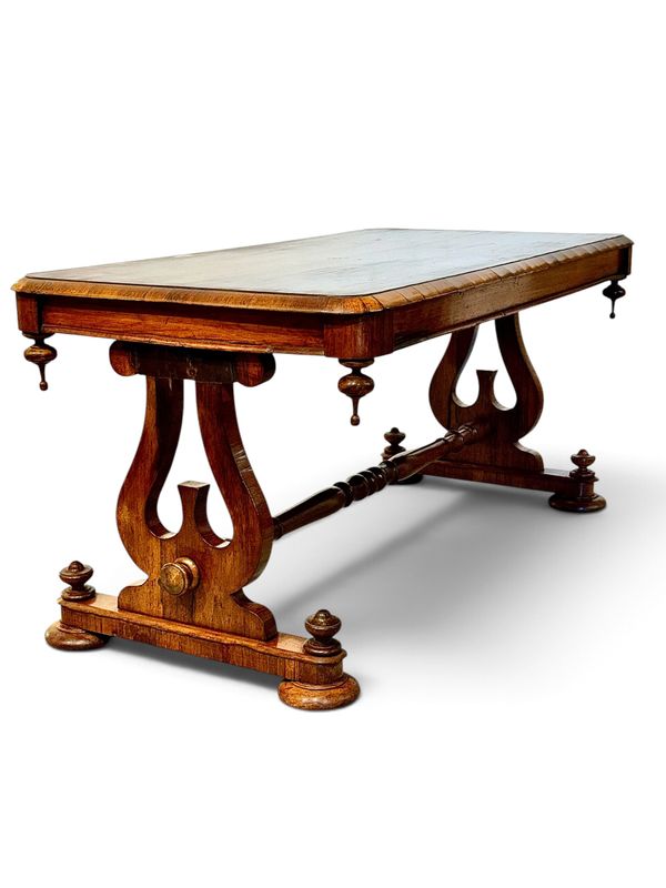 French Restoration Walnut Lyre-Base Coffee Table, Early 19th Century