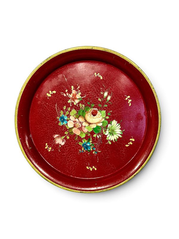 19th Century Napoleon III Hand-Painted Floral Tole Tray