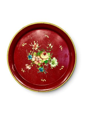 19th Century Napoleon III Hand-Painted Floral Tole Tray