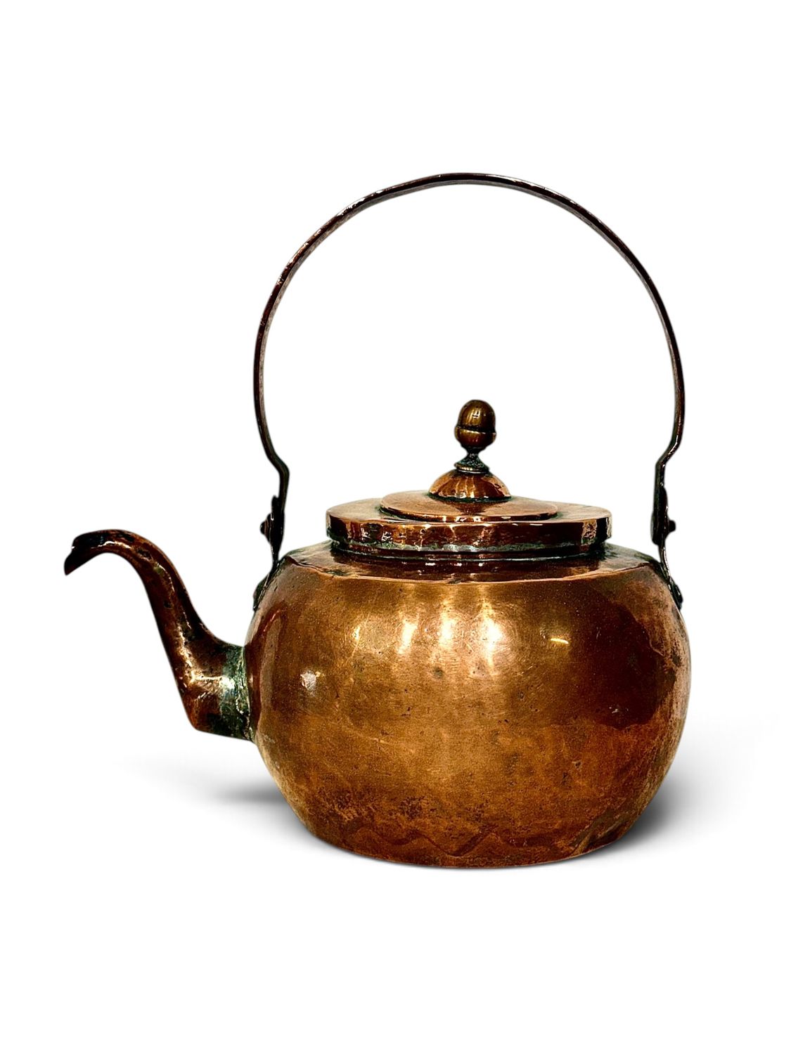 19th Century Handcrafted Copper Kettle with Swing Handle