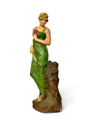 French Art Nouveau Polychrome Plaster Sculpture of a Lady, circa 1900