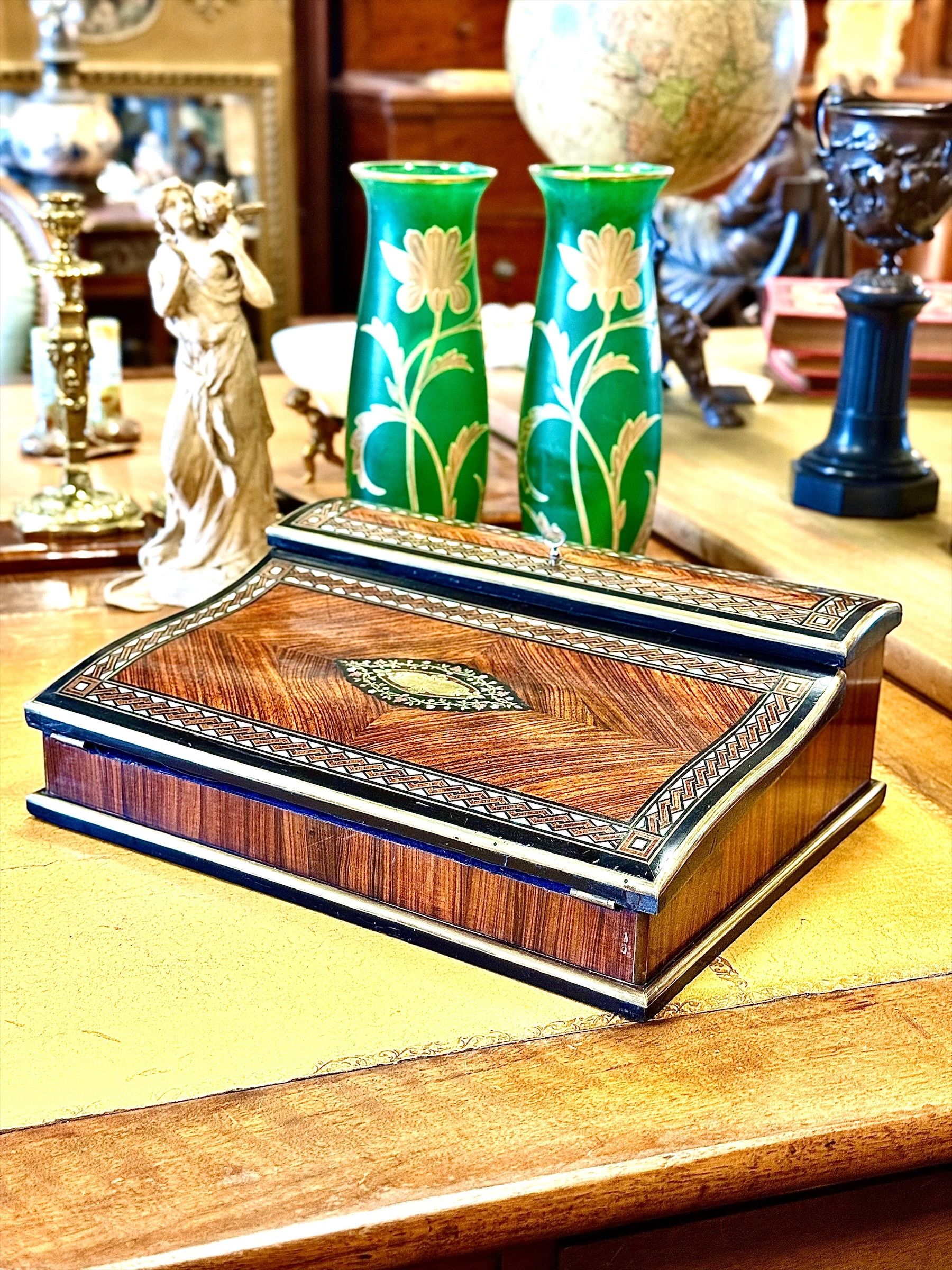 19th Century Napoleon III Marquetry Writing Box with Inkwells