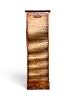 French Antique Oak Tambour Filing Cabinet, Early 20th Century