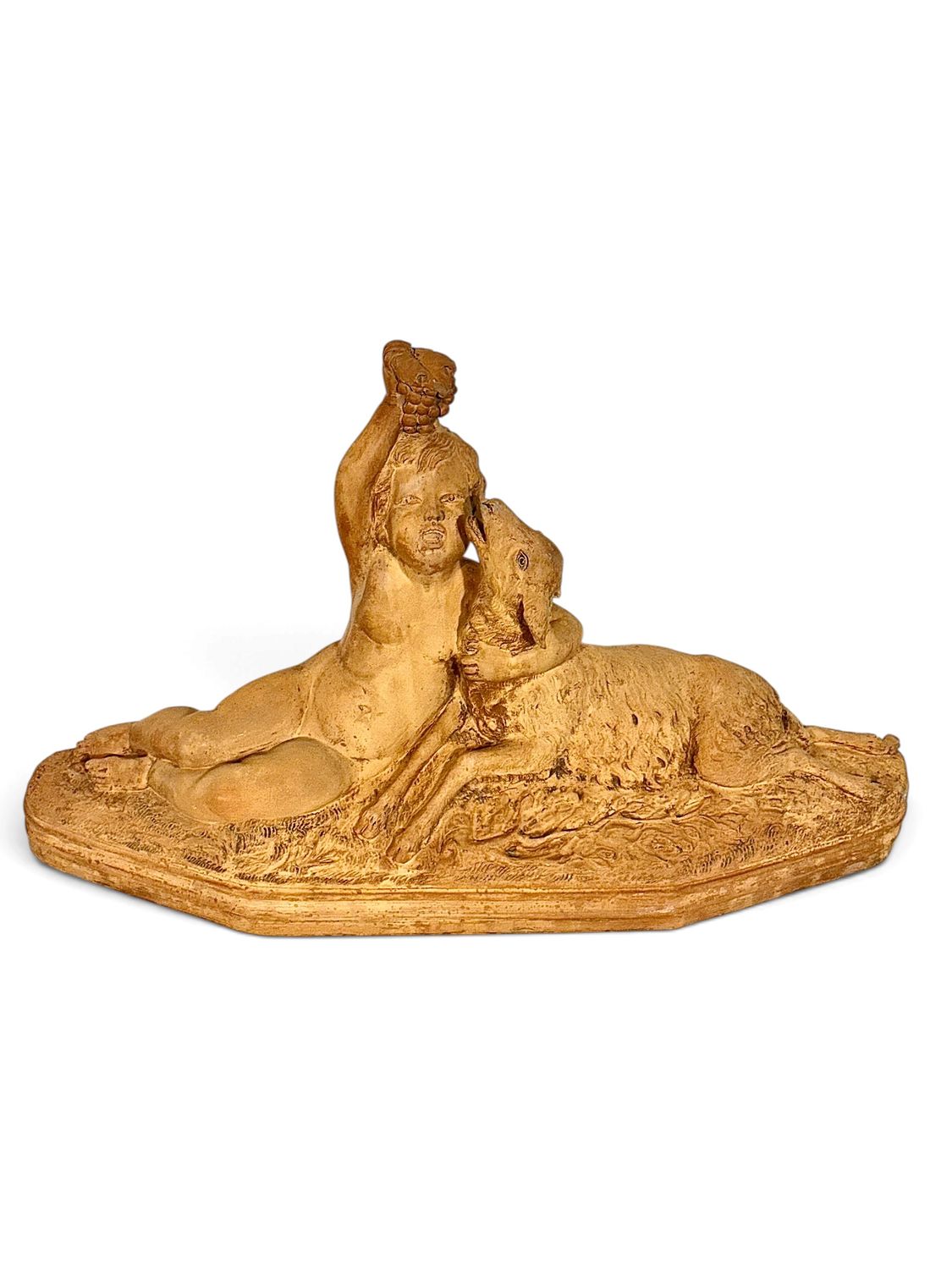 Art Deco Terracotta Sculpture of Bacchus and Goat by Bohumil Rezl, c. 1930