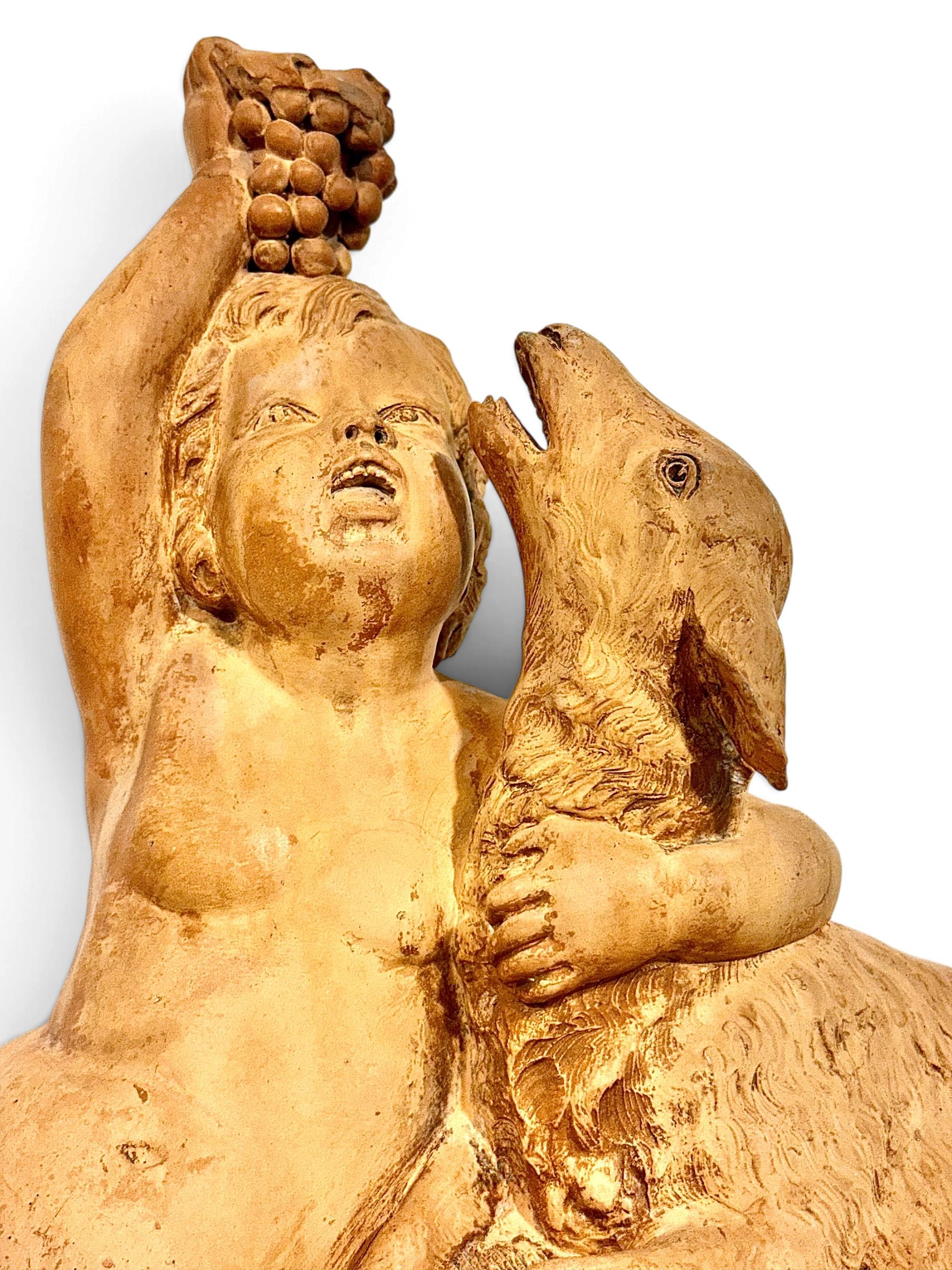 Sculpture Art déco en terre cuite, Bacchus et chèvre, Bohumil Rezl, vers 1930