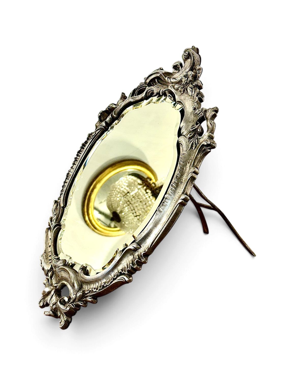 Antique French Louis XV Style Silvered Metal Table Mirror, Early 20th Century