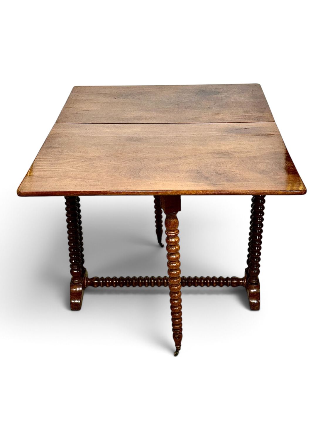19th-Century English Drop-Leaf Table with Bobbin-Turned Base