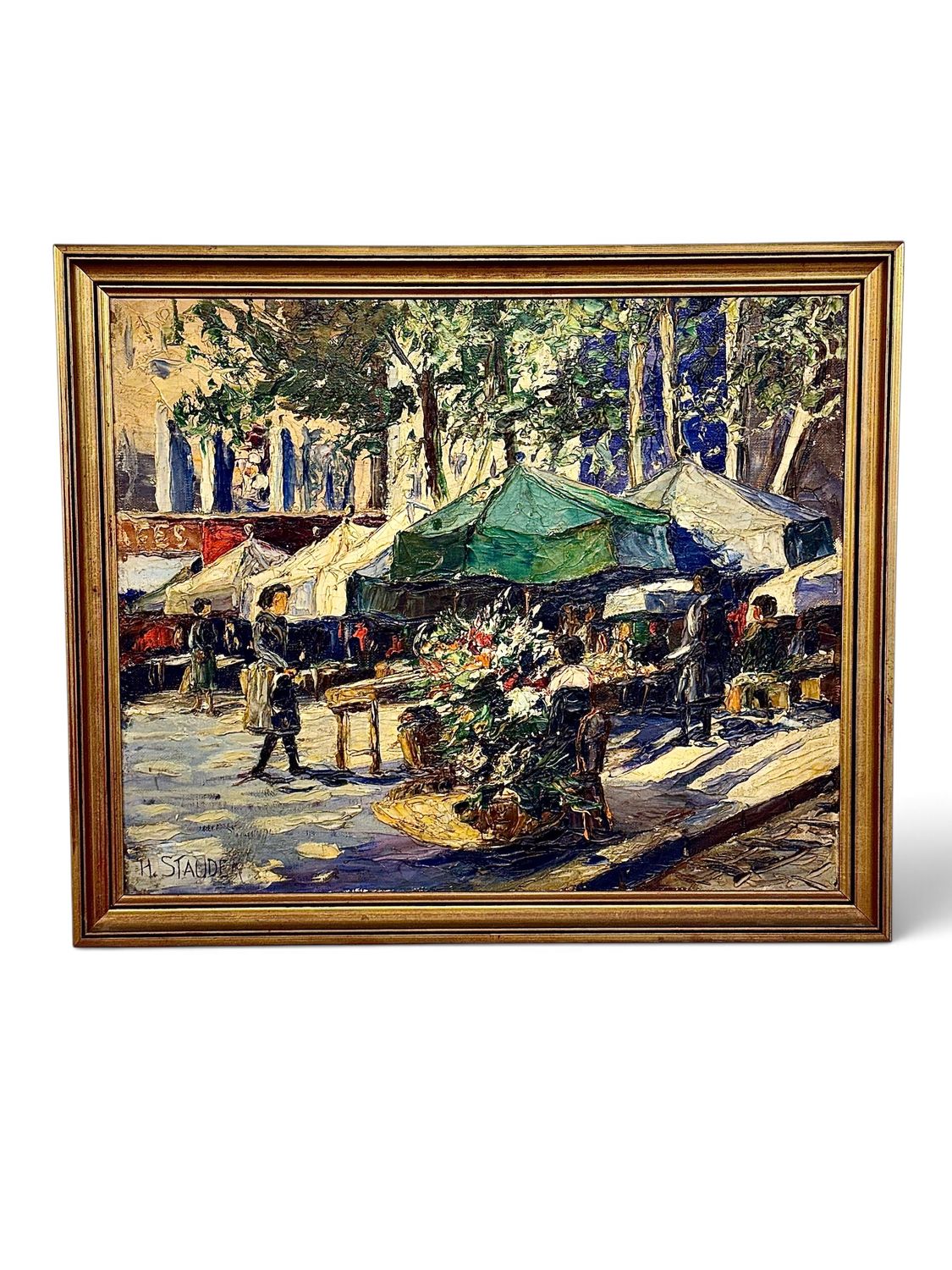 Marché aux fleurs, huile sur toile signée H. Stauder, XXe siècle