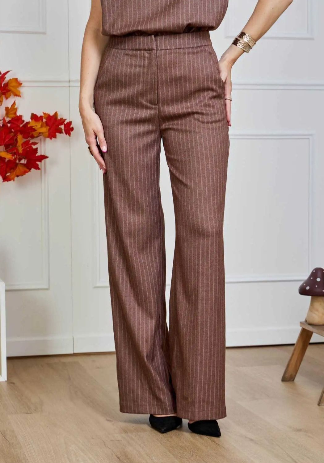Taupe strepen pantalon