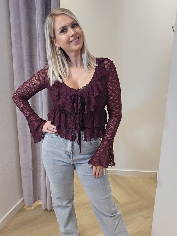 Kanten knoopvestje flaired mouw