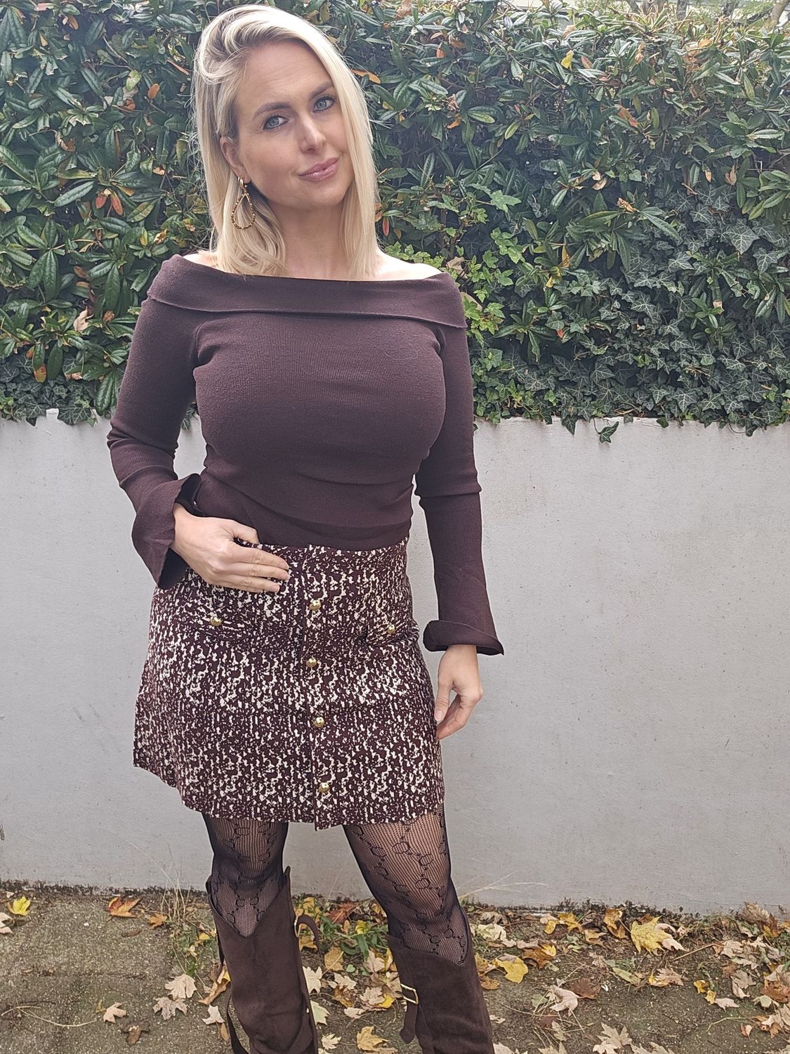 Rokje bruin/offwhite gold buttoned