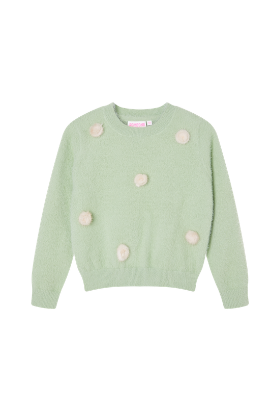 Someone mint fluffy trui met bollen