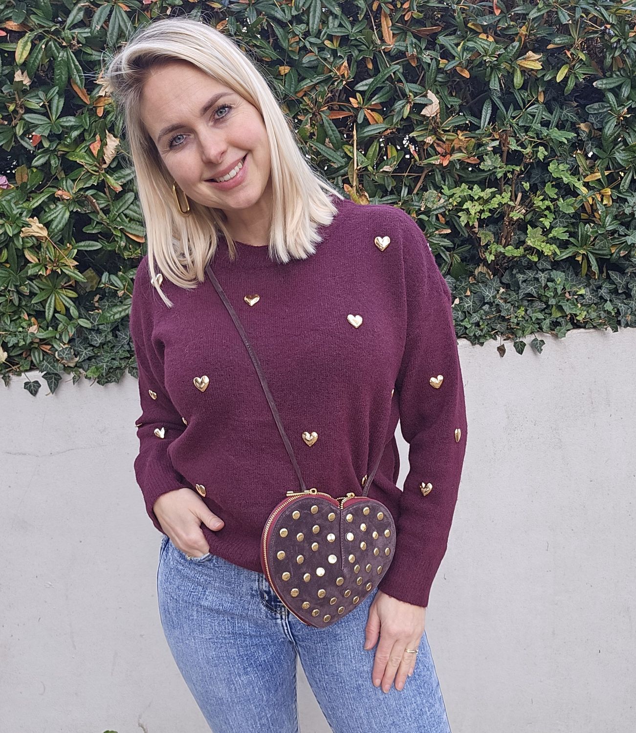 Golden heart sweater bordeaux
