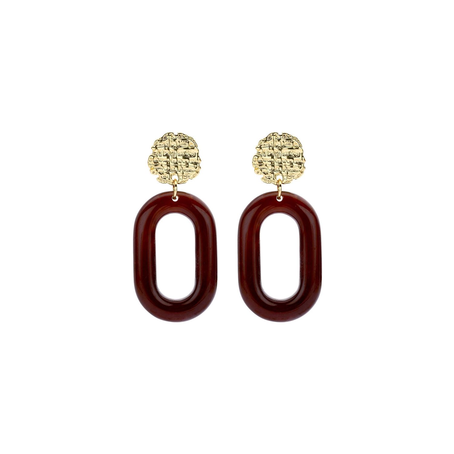 Biba brown resin oorbel 84498