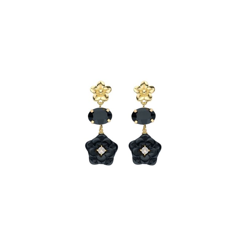 Biba black resin flower oorbel 84524