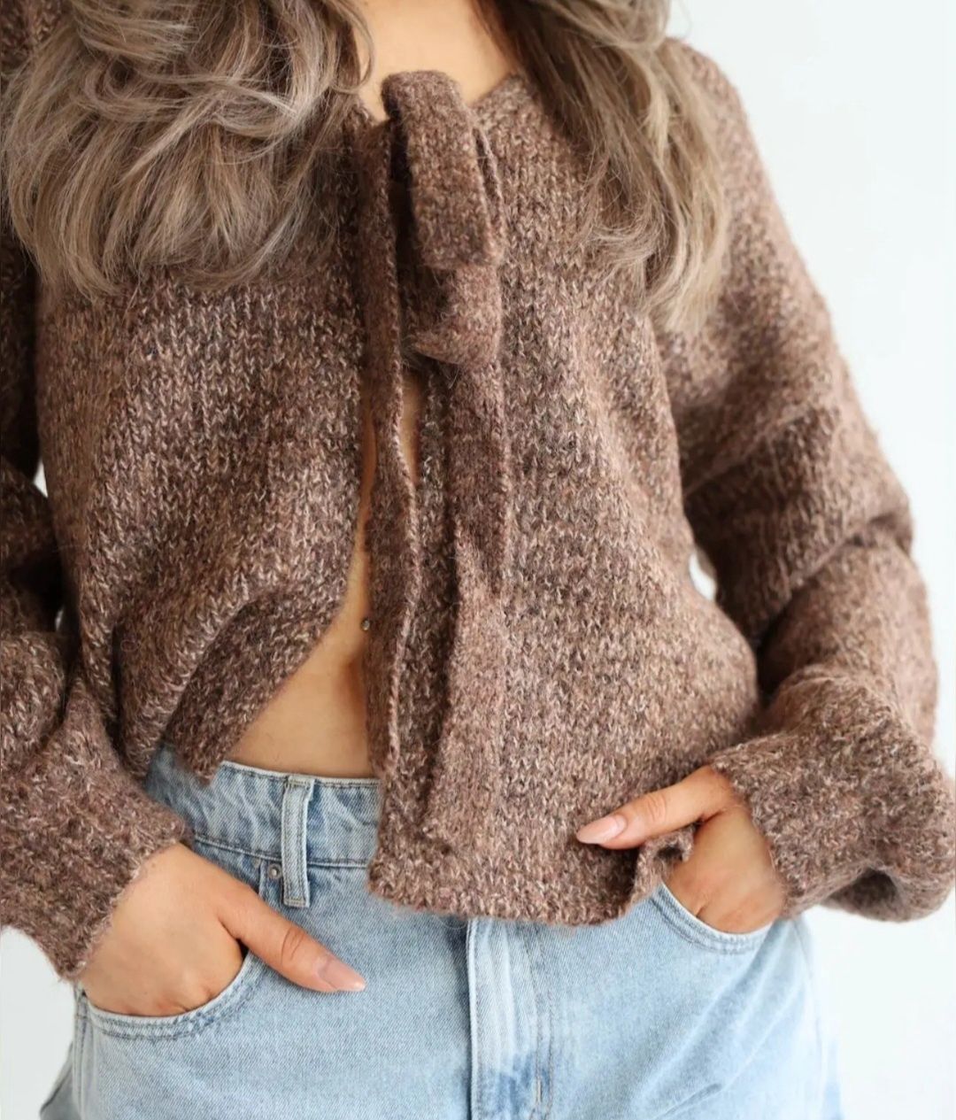 Taupe grof gebreid vest