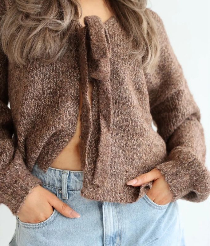 Taupe grof gebreid vest