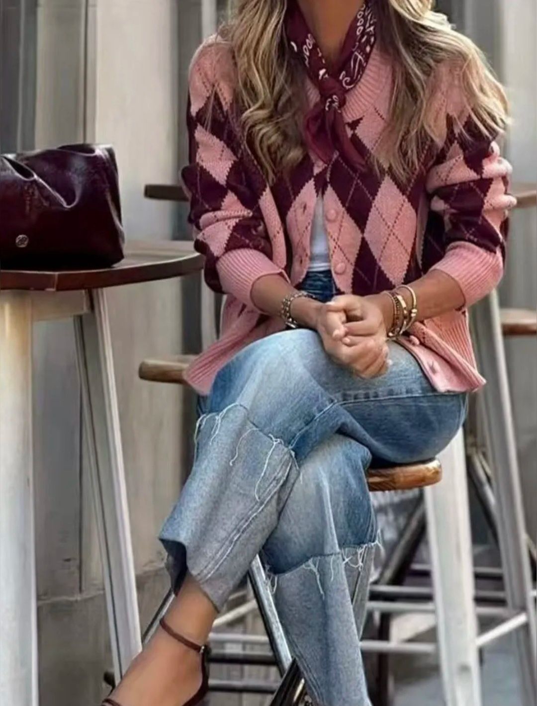 Trendy geruit vestje wine/pink