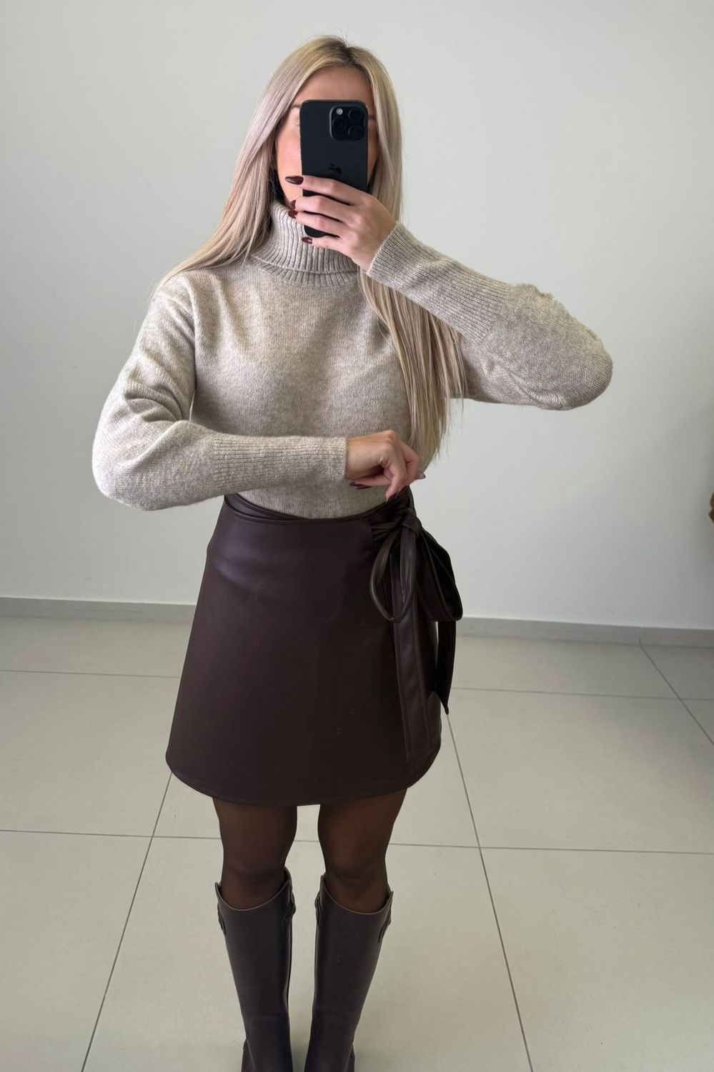 Leatherlook wikkelrokje bruin