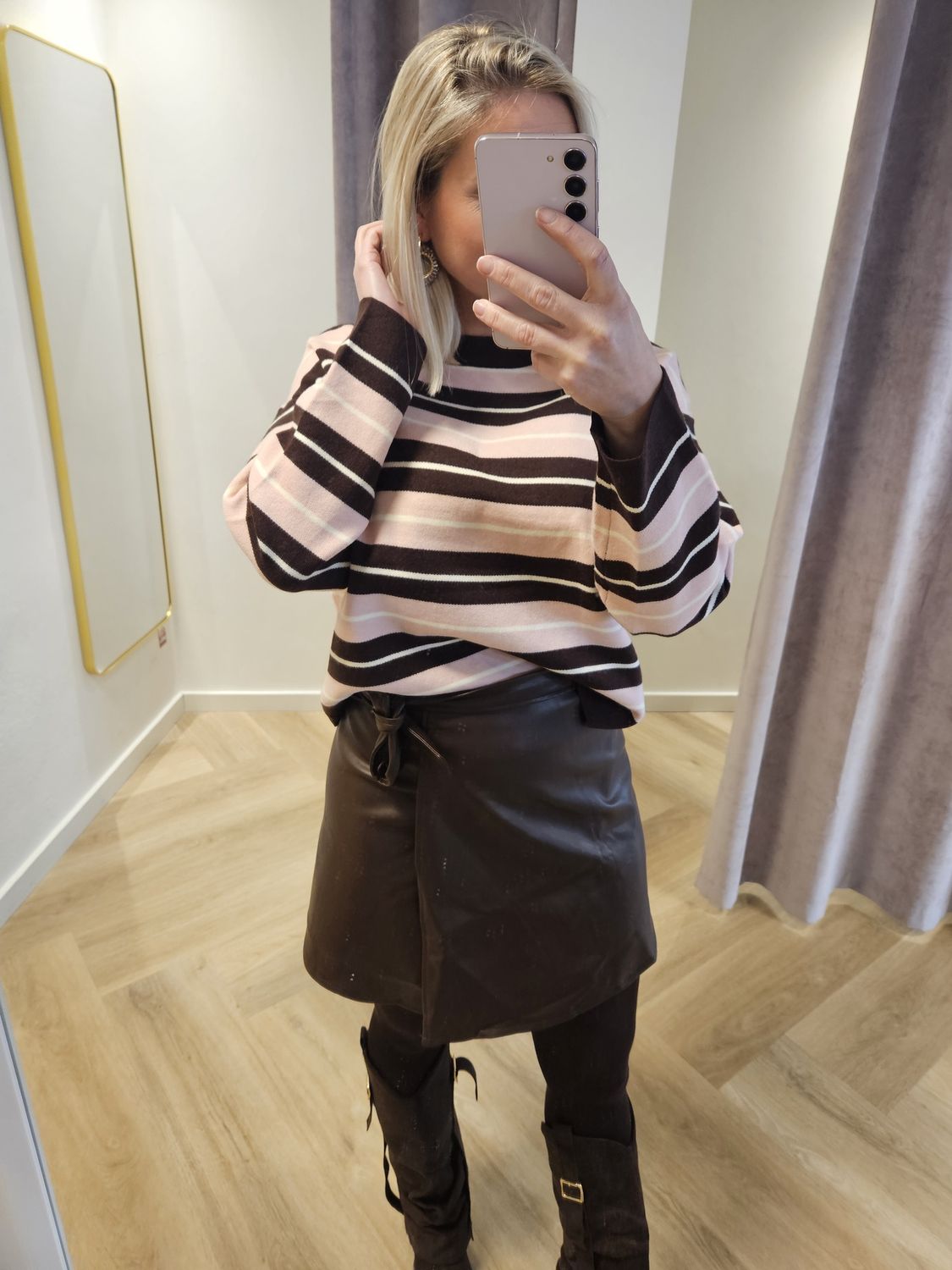 Strepen pullover roze/bruin