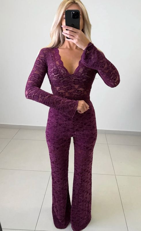 Kanten broek  wine met fluweel