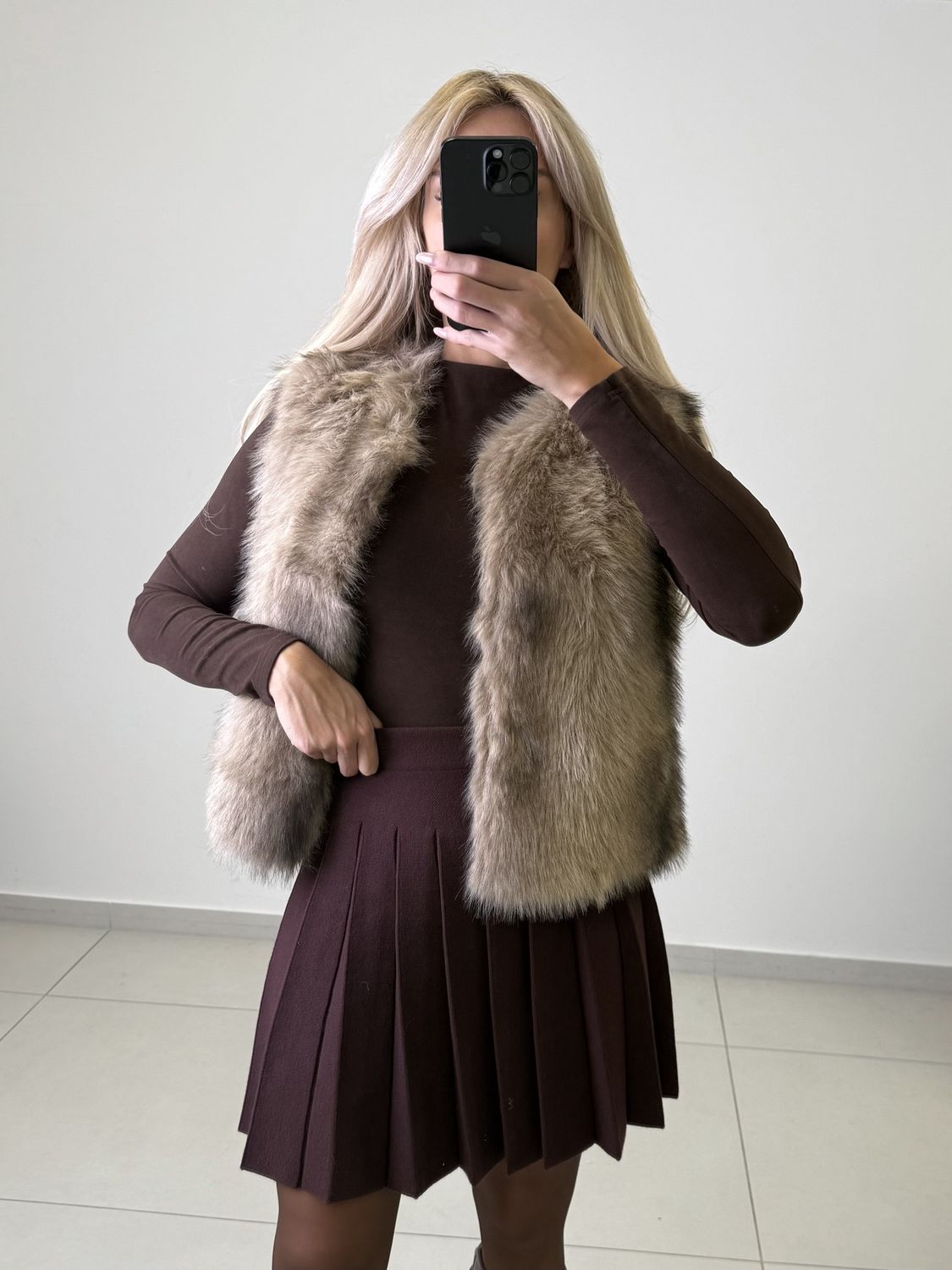 Faux fur bontje beige/grijs