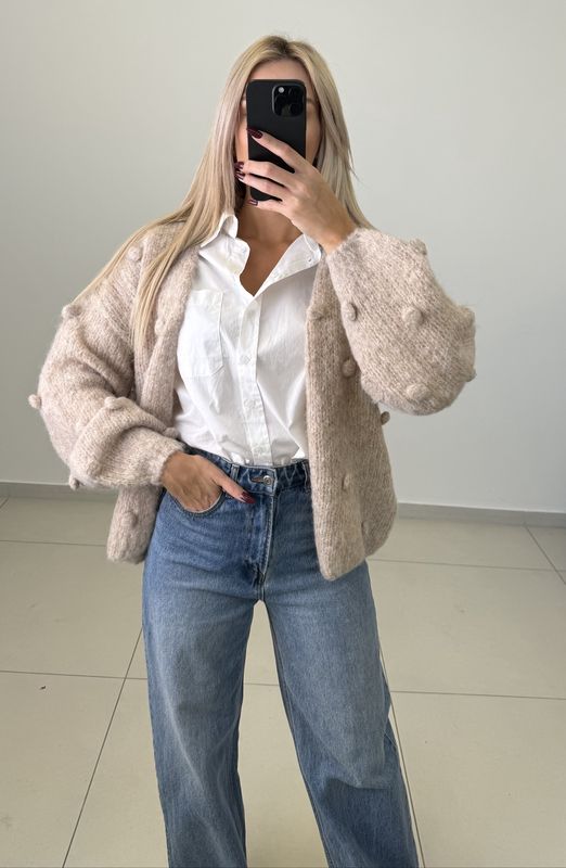 Gebreid vest dotts taupe