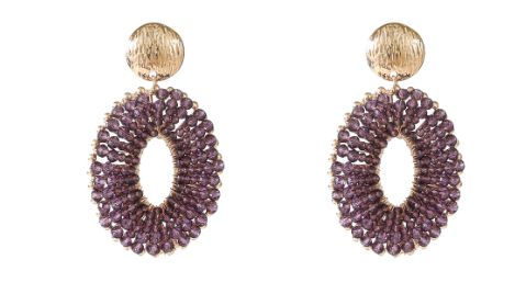 Beaded Oval Drop - 14K + Dark Purple E55227-6