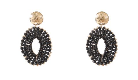 Beaded Oval Drop - 14K + Black E55227-1