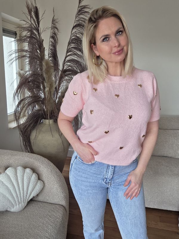 Roze gebreide hart buttoned trui