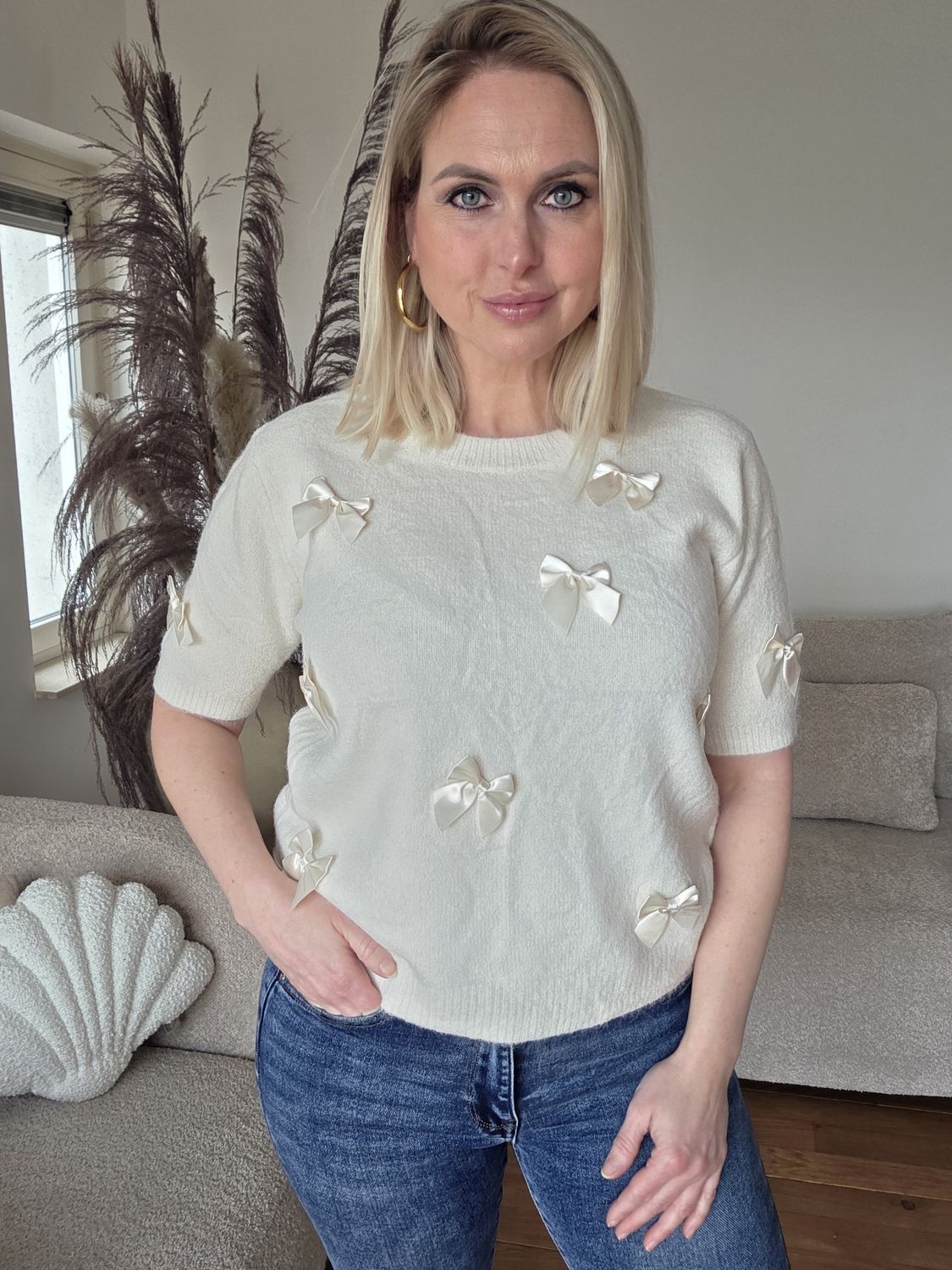 Cute strikjes sweater beige