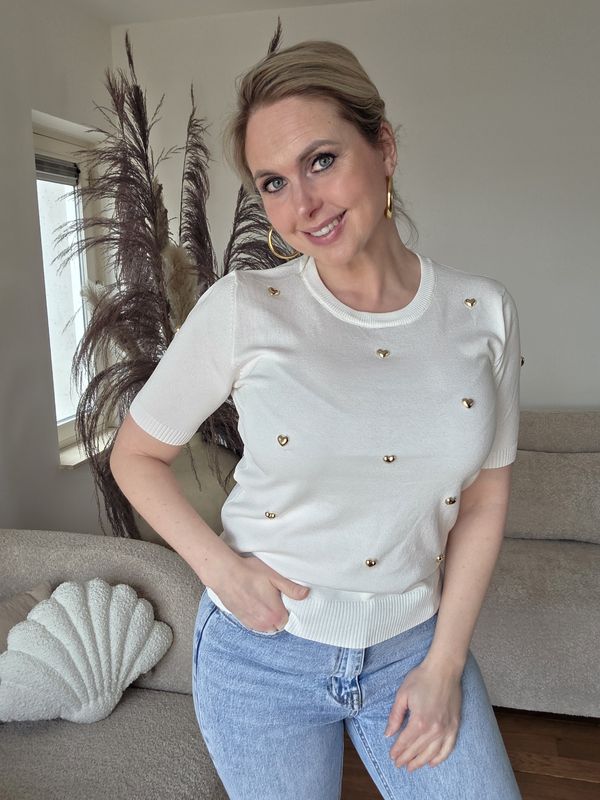 Wit shirt met gouden buttoned hartjes