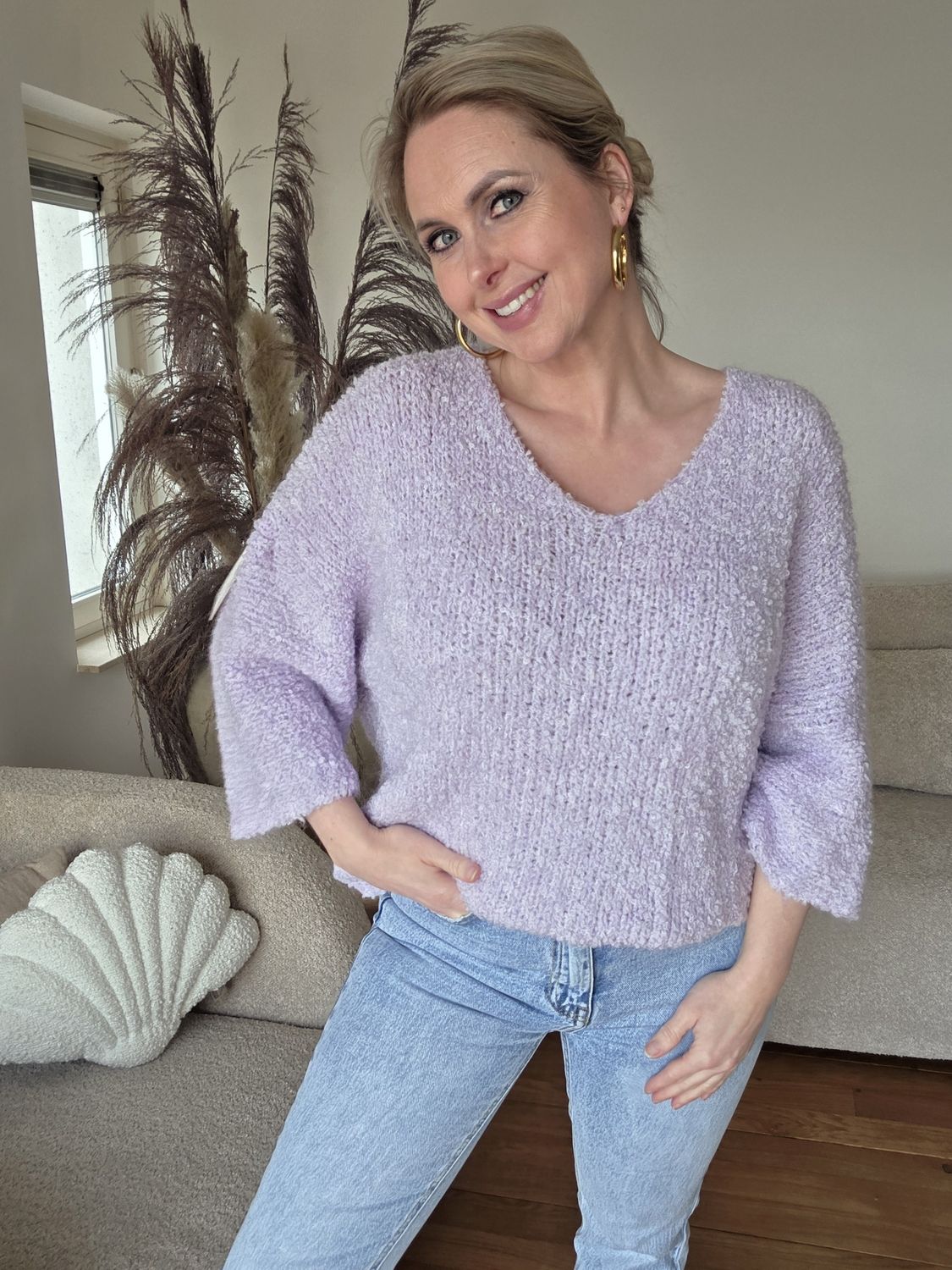 Fluffy teddy sweater lila