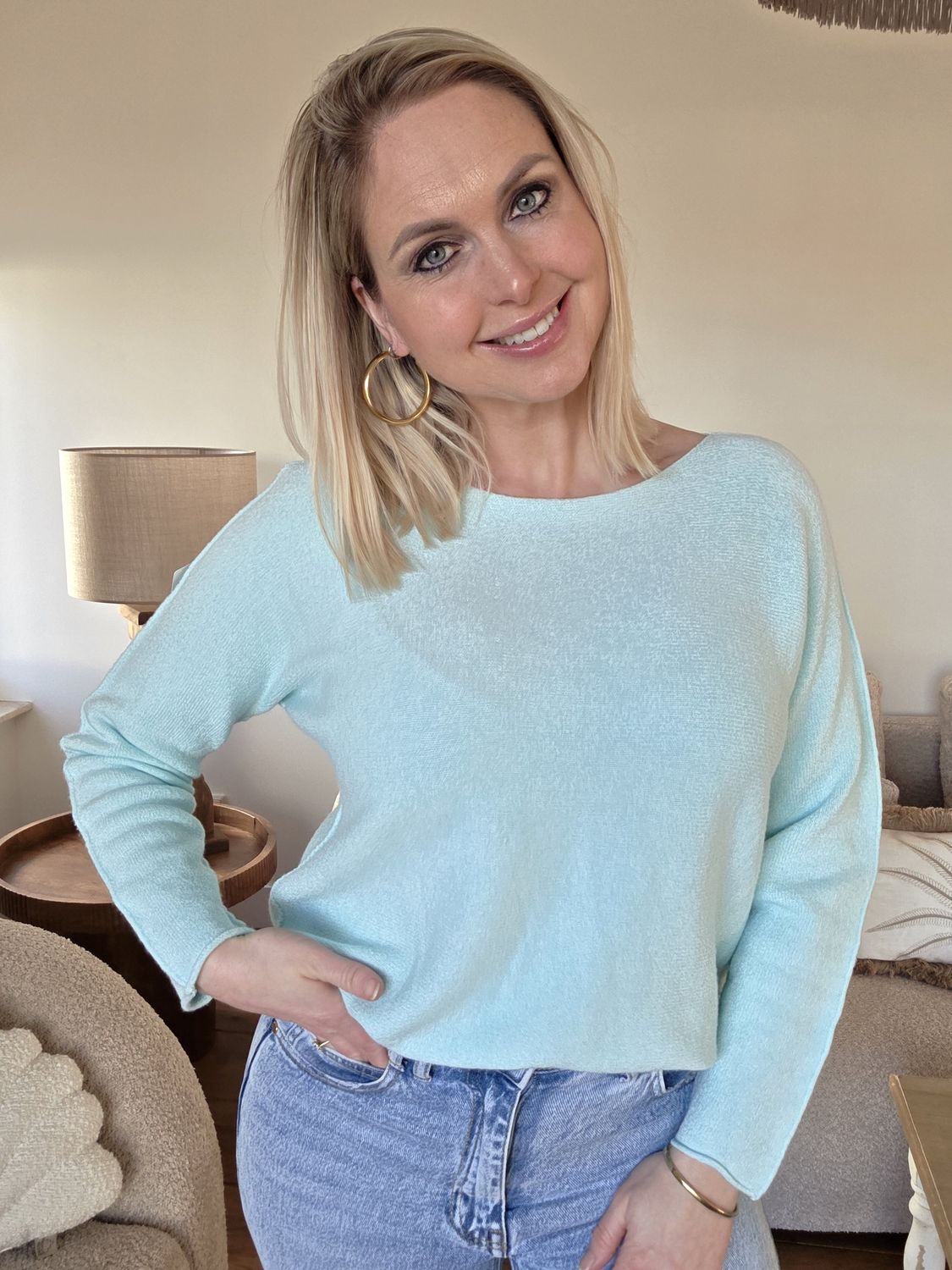 Viscose gebreide sweater blauw