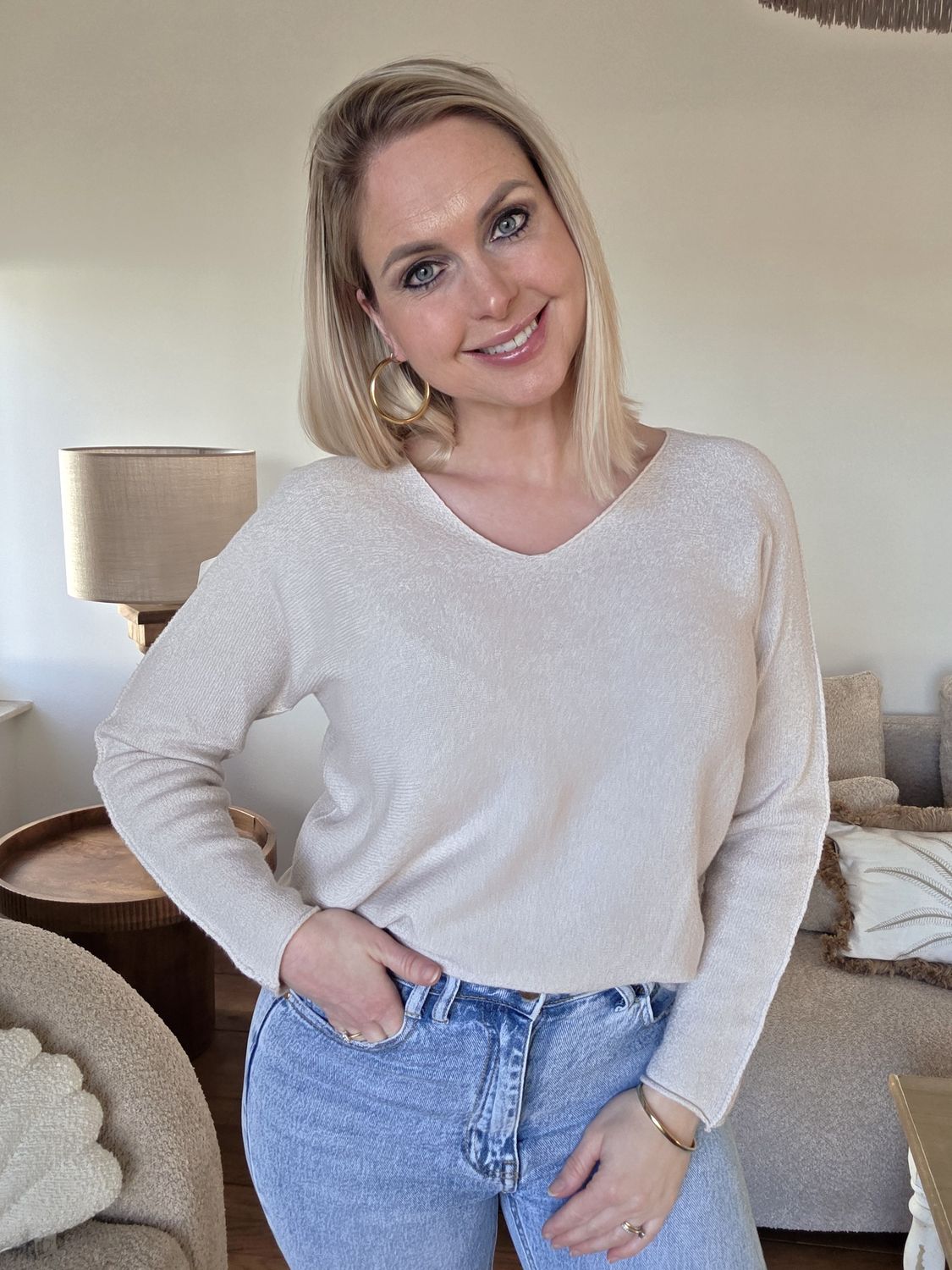 Viscose gebreide trui beige