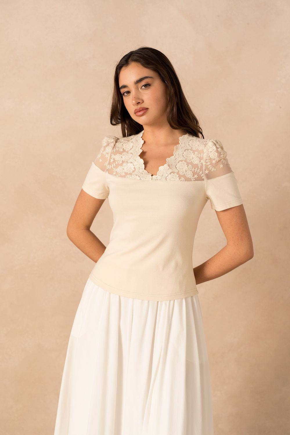 Beige lace shirt boheme