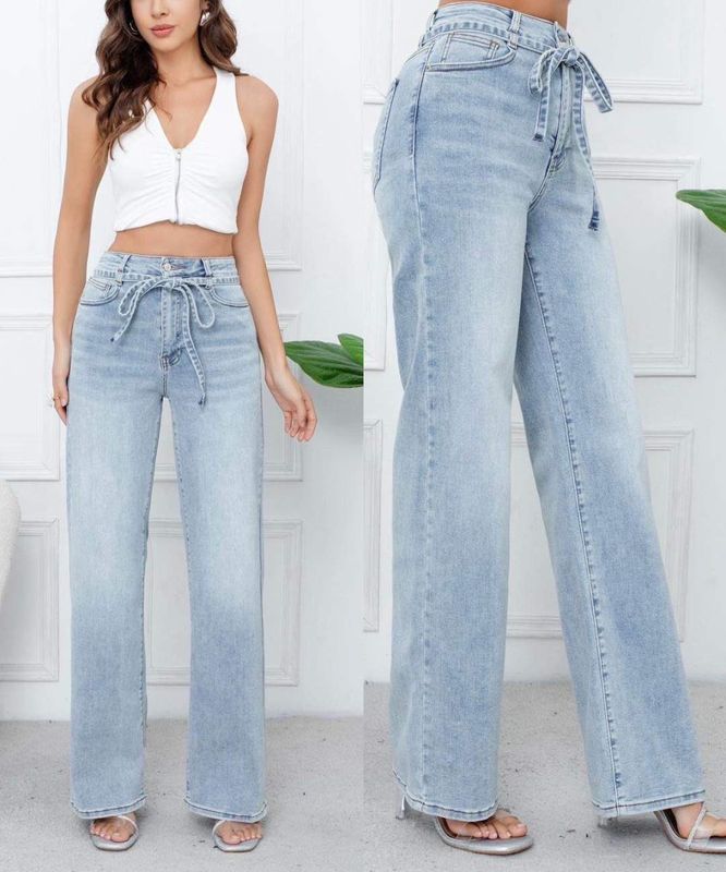 Wide leg met koord light jeans