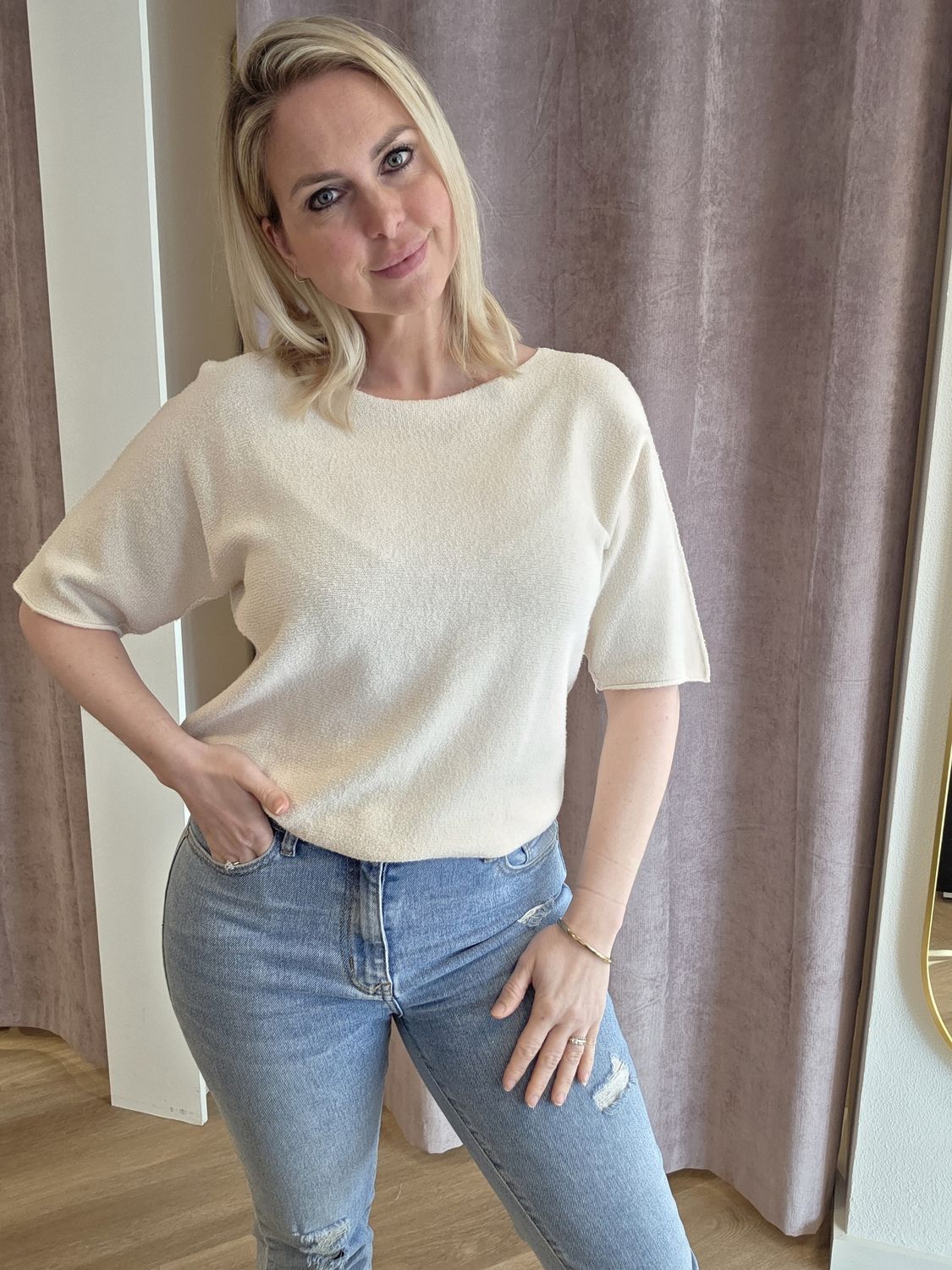 Viscose sweater korte mouw - ecru