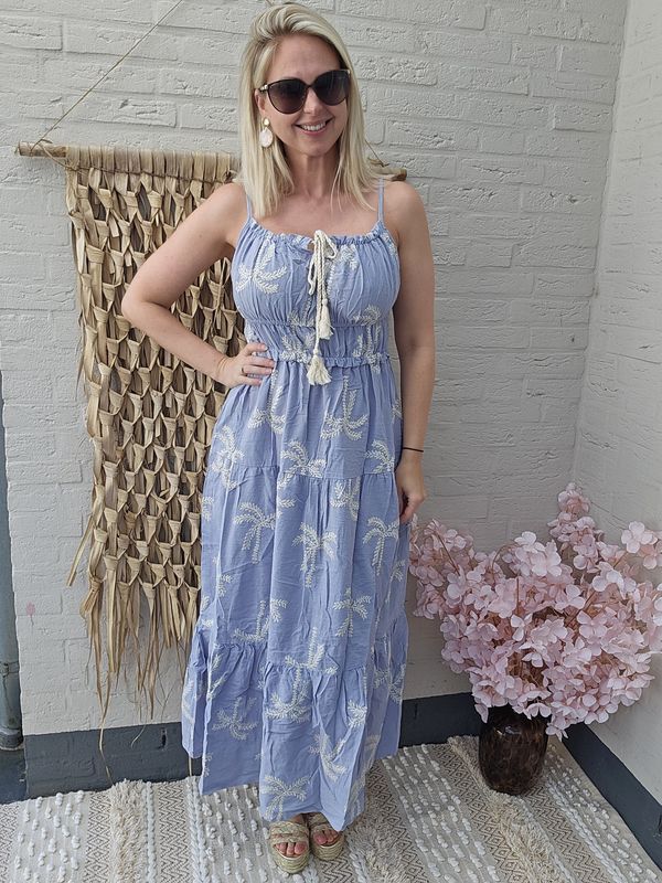 Ibiza dress met geborduurde palmbomen