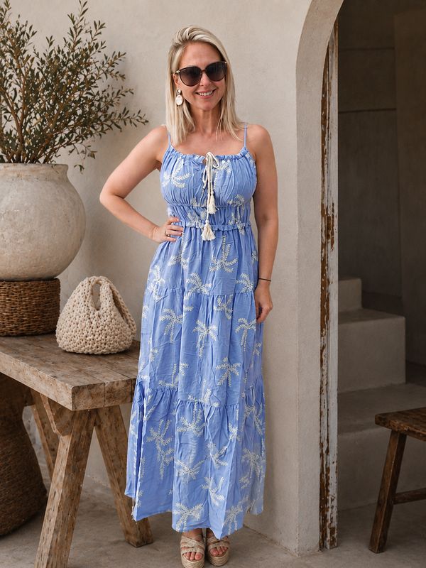 Ibiza dress met geborduurde palmbomen