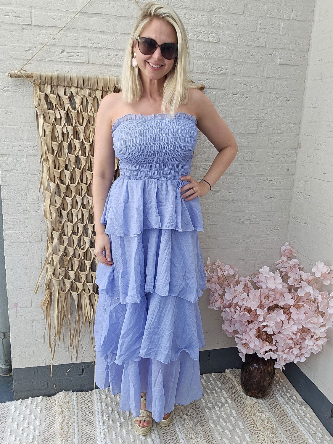 Strapless layered dress azure