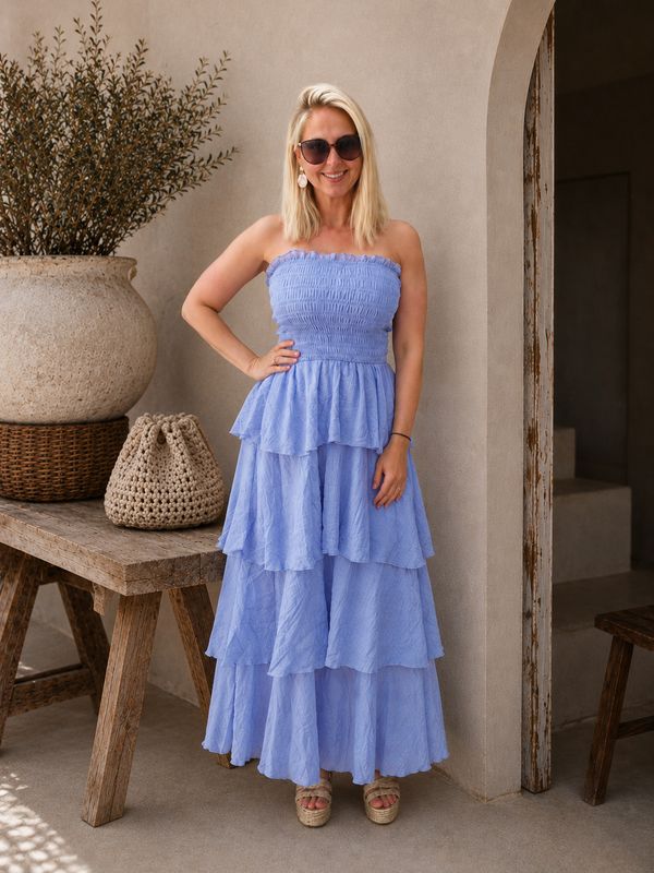 Strapless layered dress azure