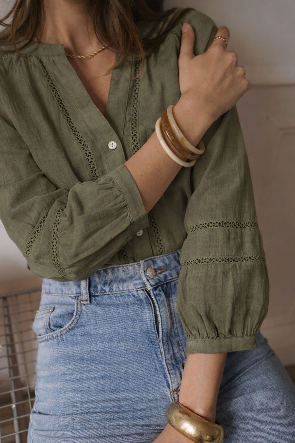 Katoenen khaki blouse