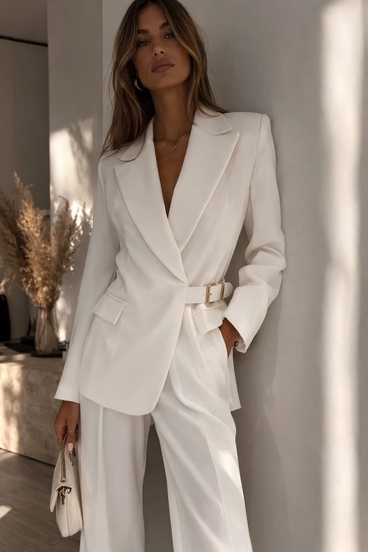 Witte blazer met riem en gesp