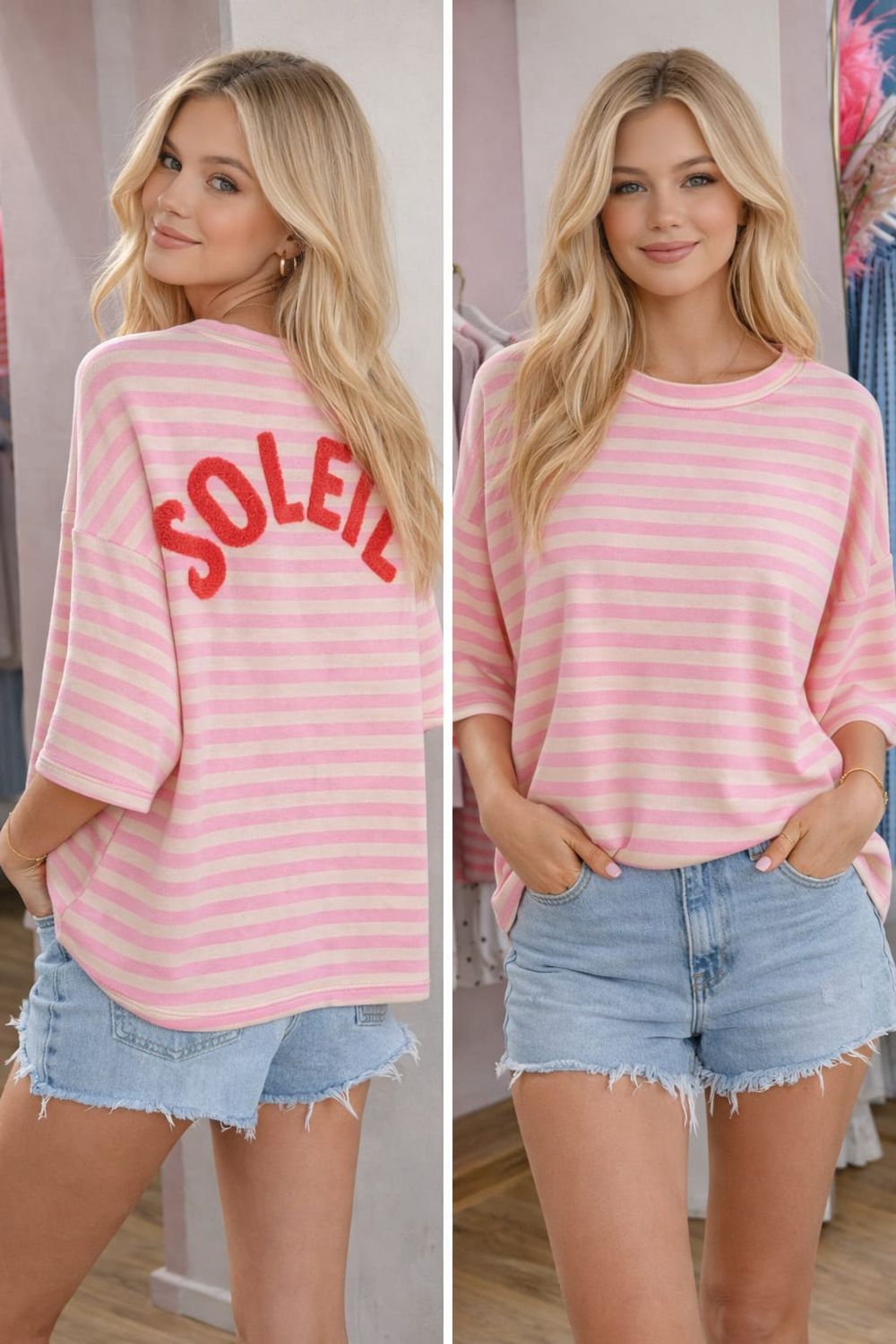 Strepen Soleil Tee pink/white