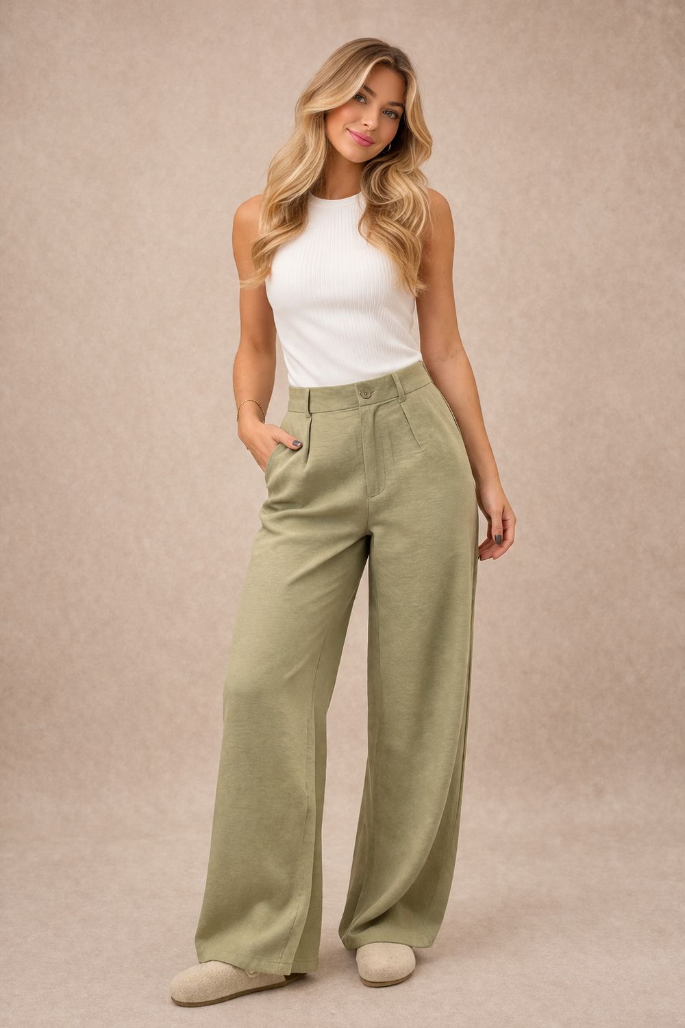 Groene viscose pantalon