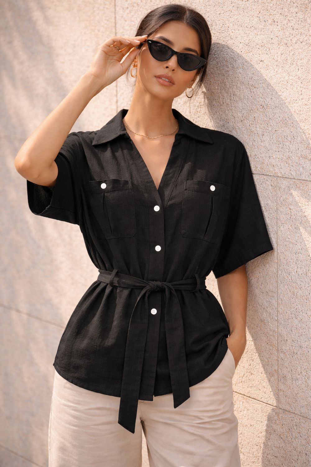 Linnen cargo blousje zwart