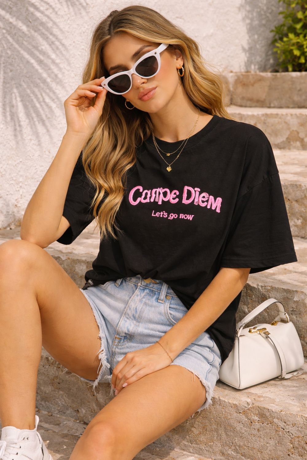 Carpe Diem t-shirt zwart/roze