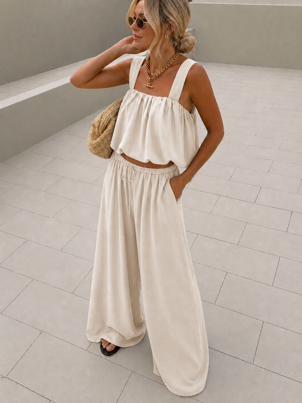 Viscose cropped set beige