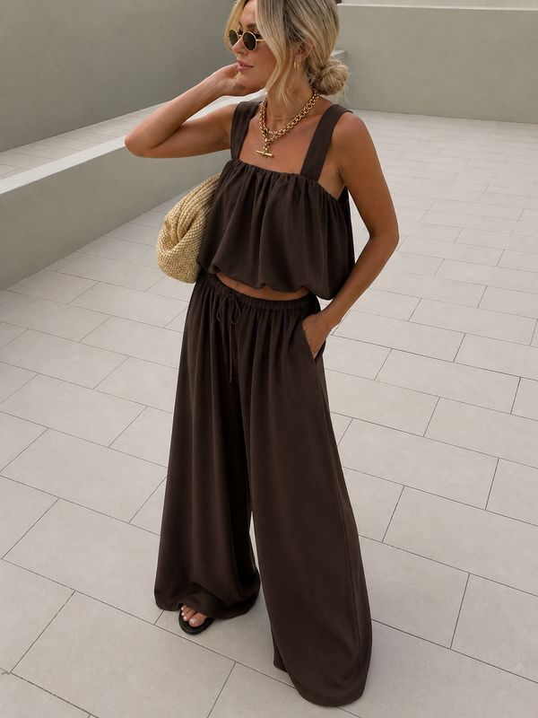 Viscose cropped set bruin